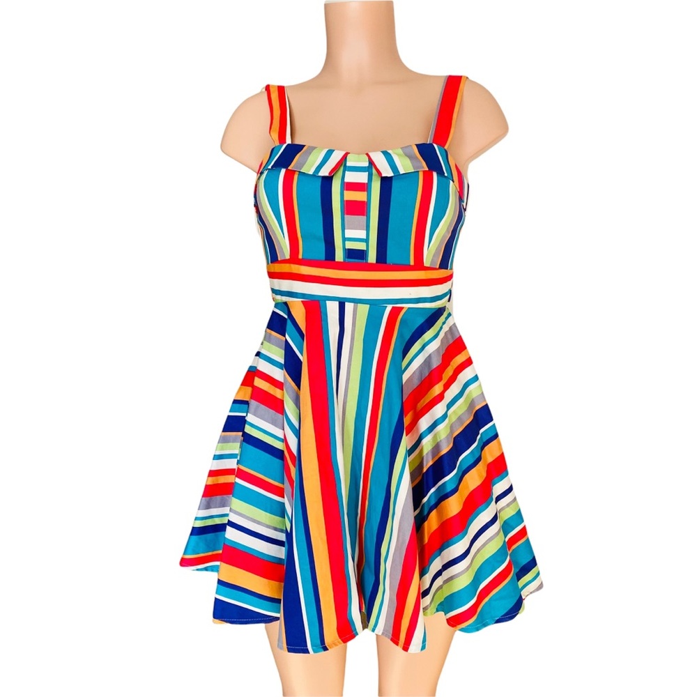 lxia Modcloth Colorful Days Bright Striped Pin-up Fit and Flare Mini Dre…